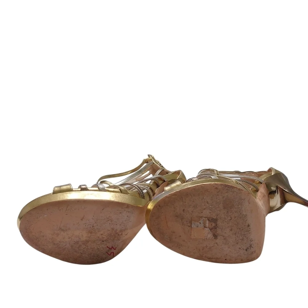 Jimmy Choo Gold Cage Virginia Heels- 39.5
